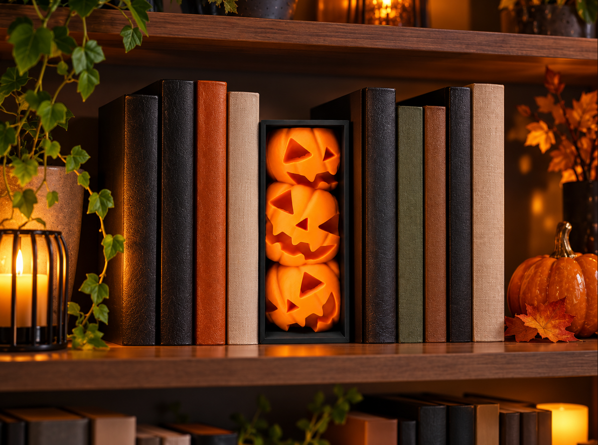 Halloween Kürbis Buchstütze – Gruselige Deko fürs Bücherregal