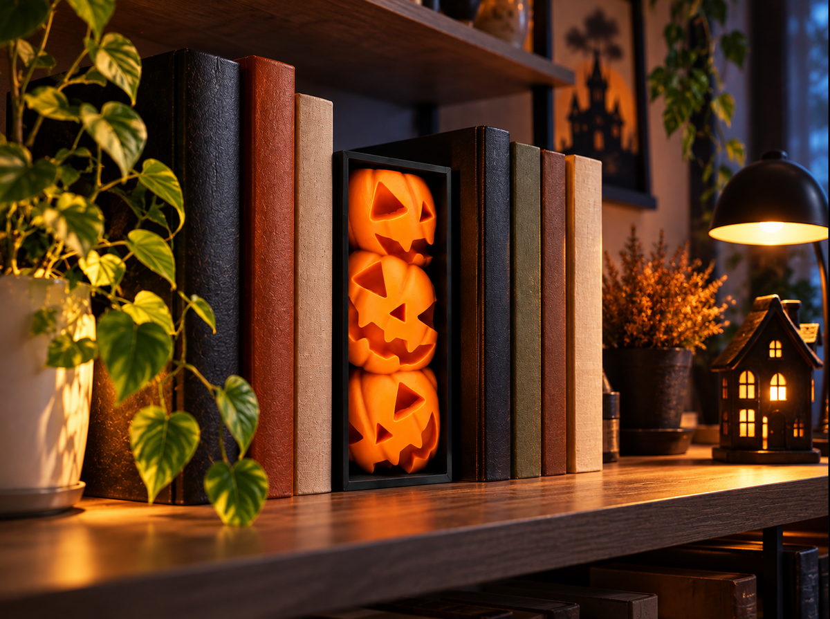 Halloween Kürbis Buchstütze – Gruselige Deko fürs Bücherregal