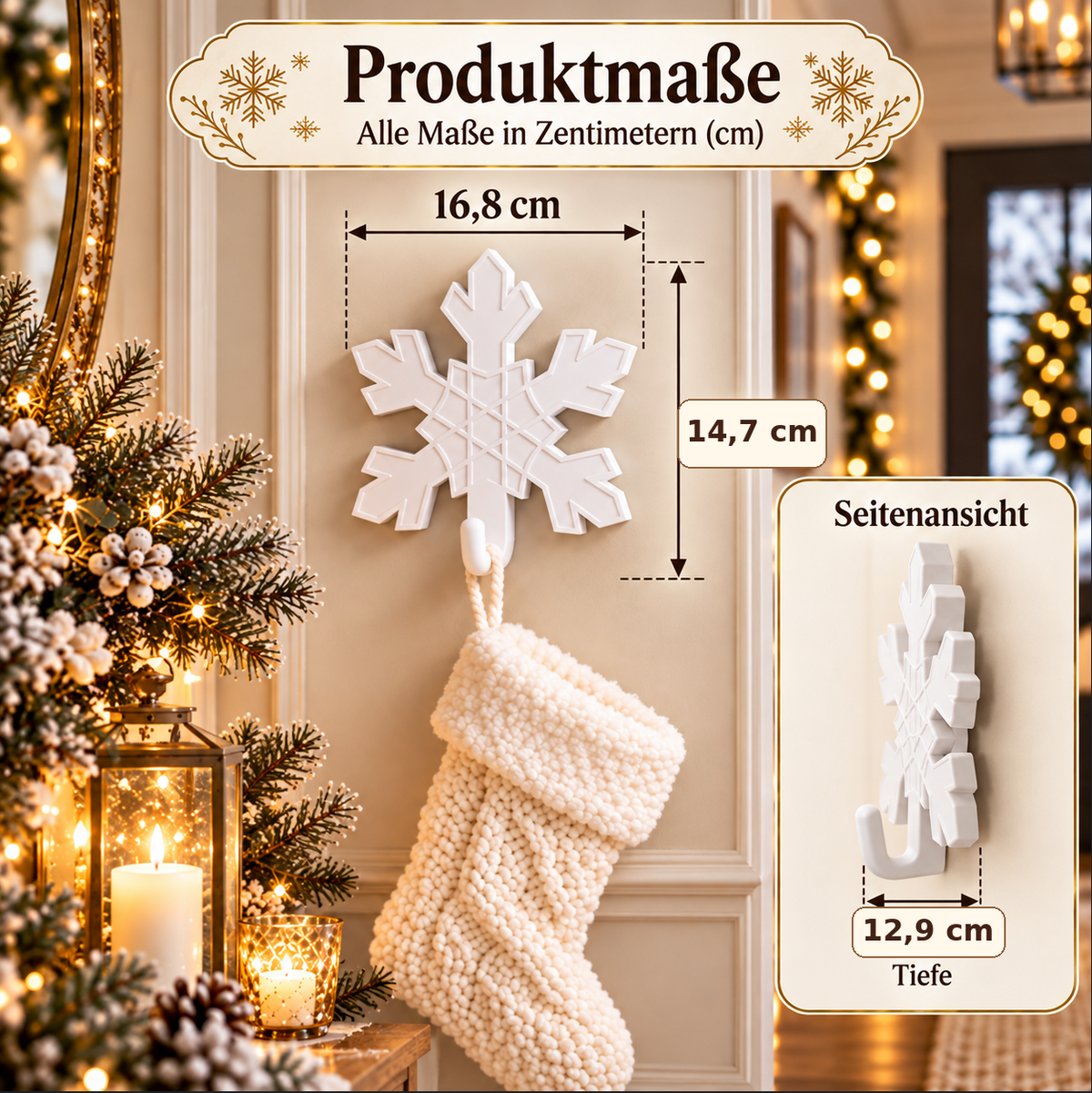 Schneeflocken Wandhaken – Elegante Winterdeko & Schlüsselhalter