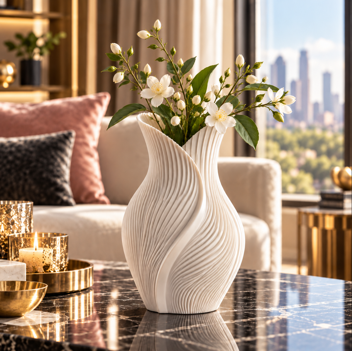 Weiße Designvase mit Spiralstruktur – Elegante Moderne Wohndeko