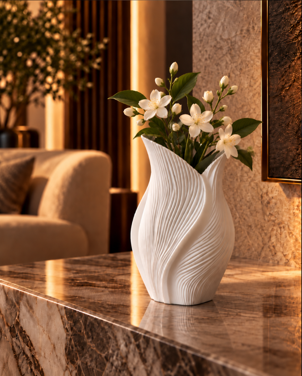 Weiße Designvase mit Spiralstruktur – Elegante Moderne Wohndeko