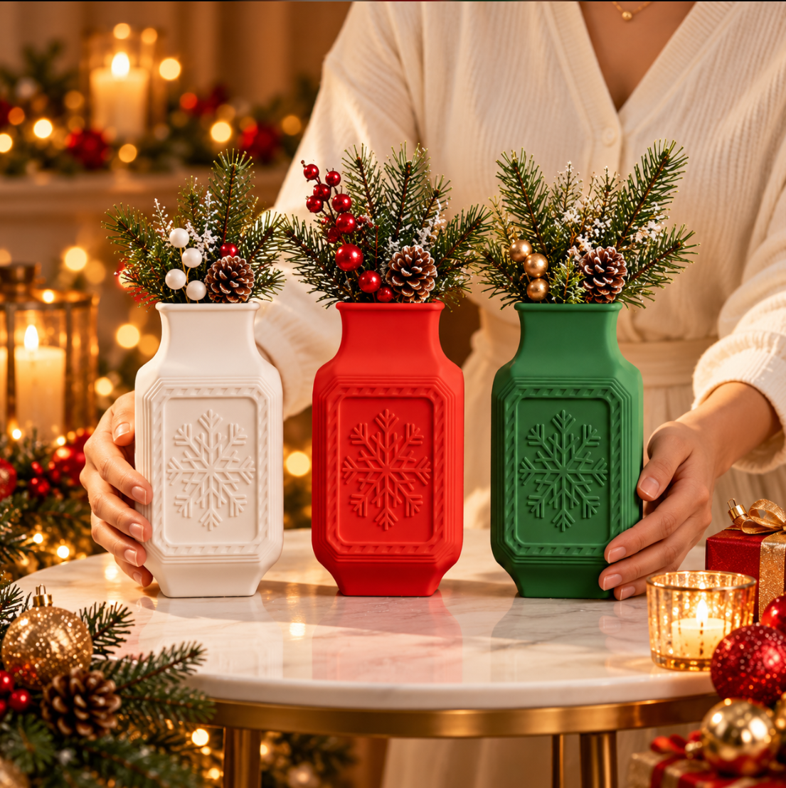 Weihnachten Designvase mit Schneeflocke in 3 Farben