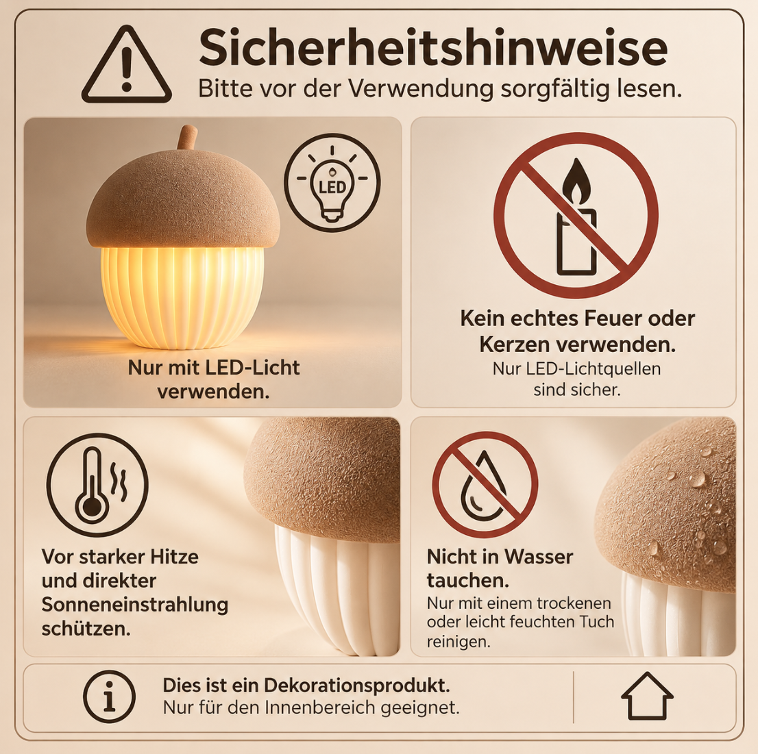 Herbst Deko Set 3-teilig – Eichel mit Deckel & 2 Kürbis LED-Teelichthaltern
