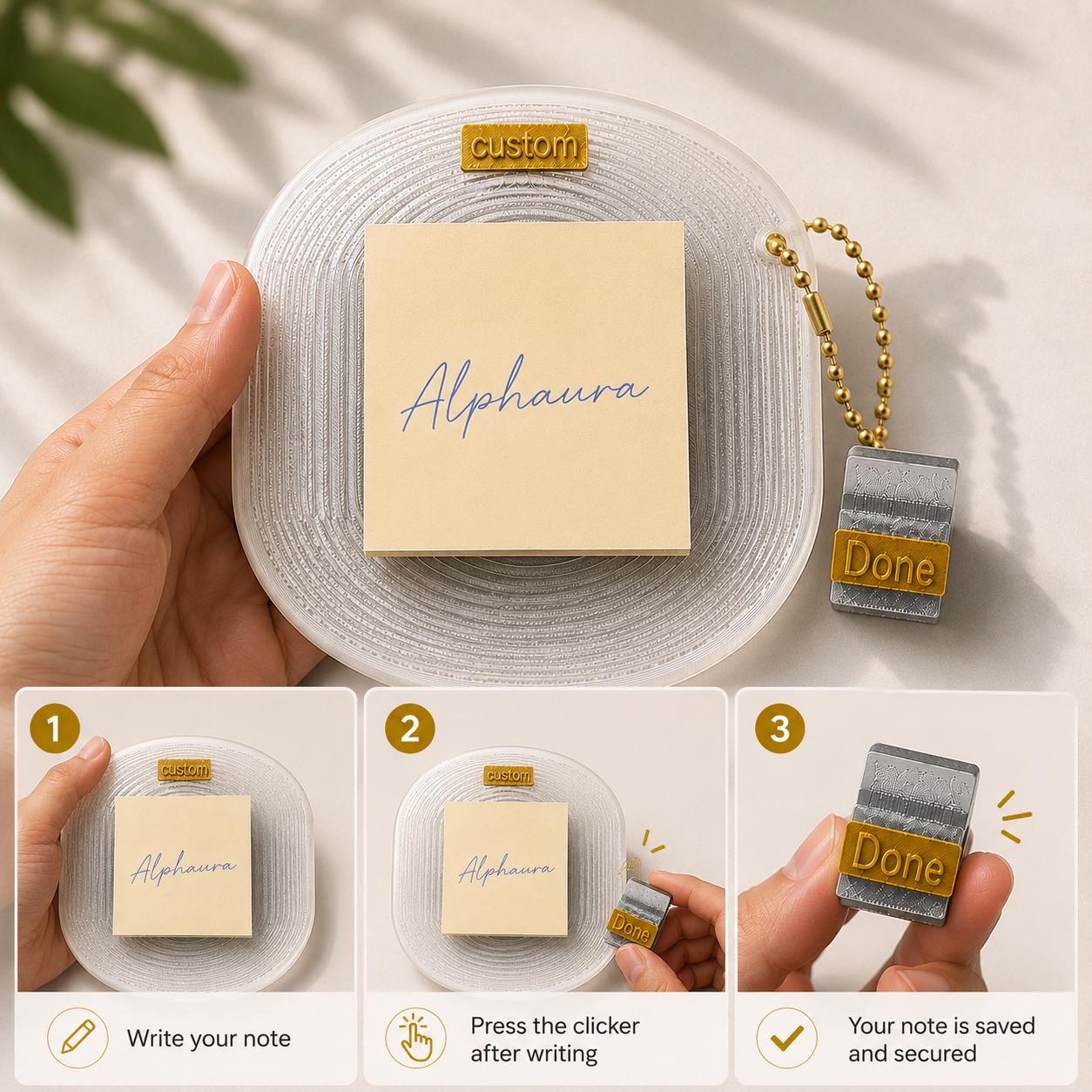 Personalized Sticky Note Holder with Done Clicker, Custom Name Desk Organizer, Student ,Office & Doctor Gift