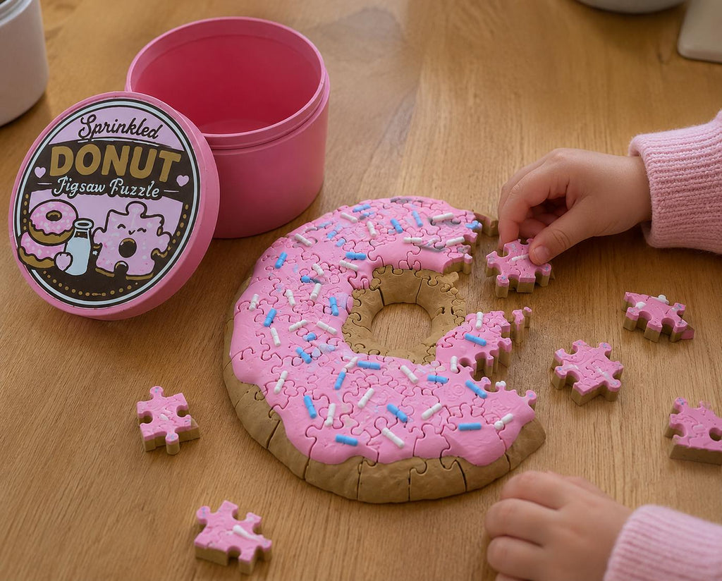 Donut Puzzle with Box – Pink or Chocolate – 3D Printed Puzzle, Donut Game, Gift Idea