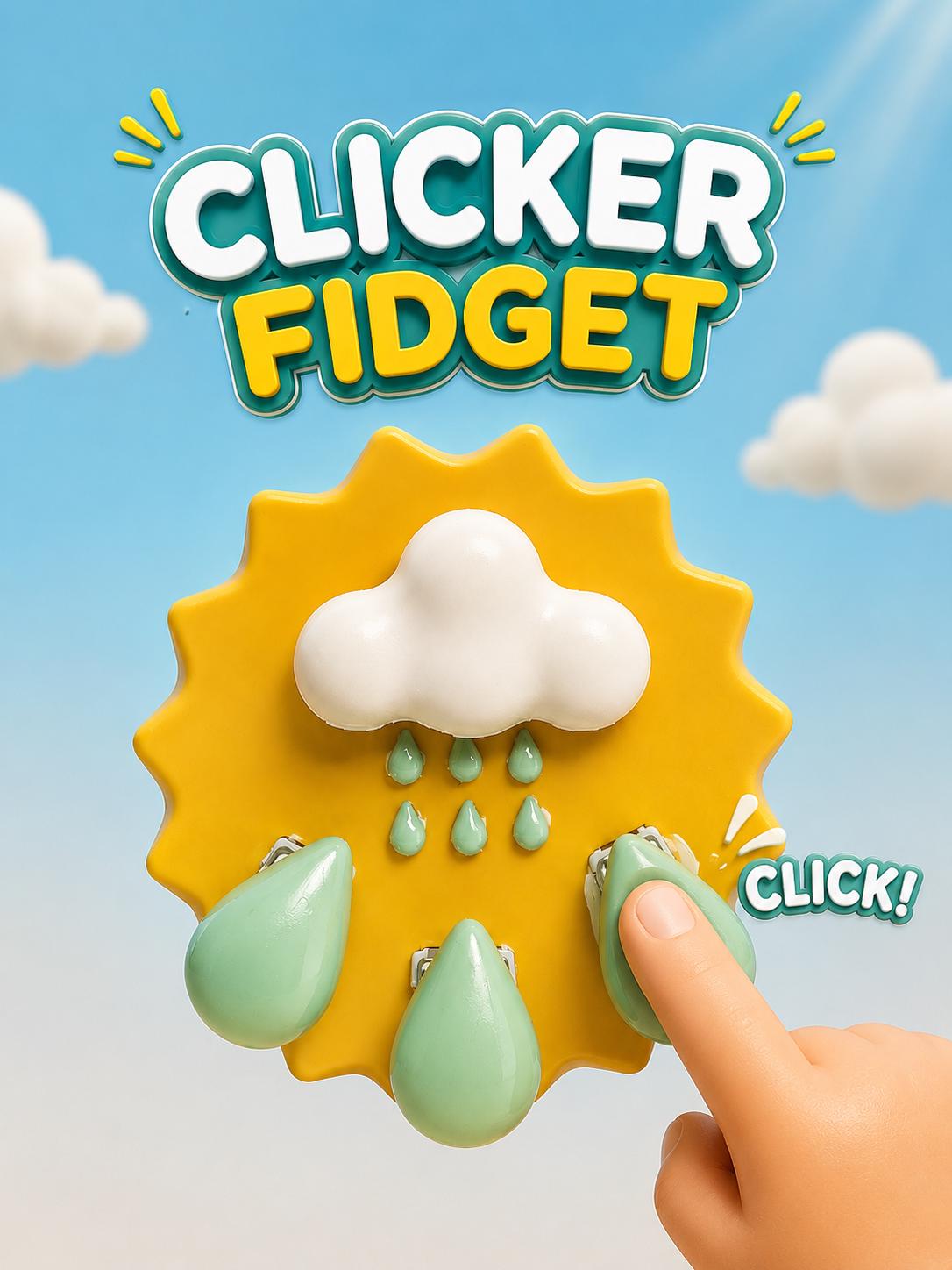 BETG Cloud Clicker Fidget Toy, Sensory Clicker, Rain Cloud Fidget, Cute Stress Relief Toy, Handmade Fidget.