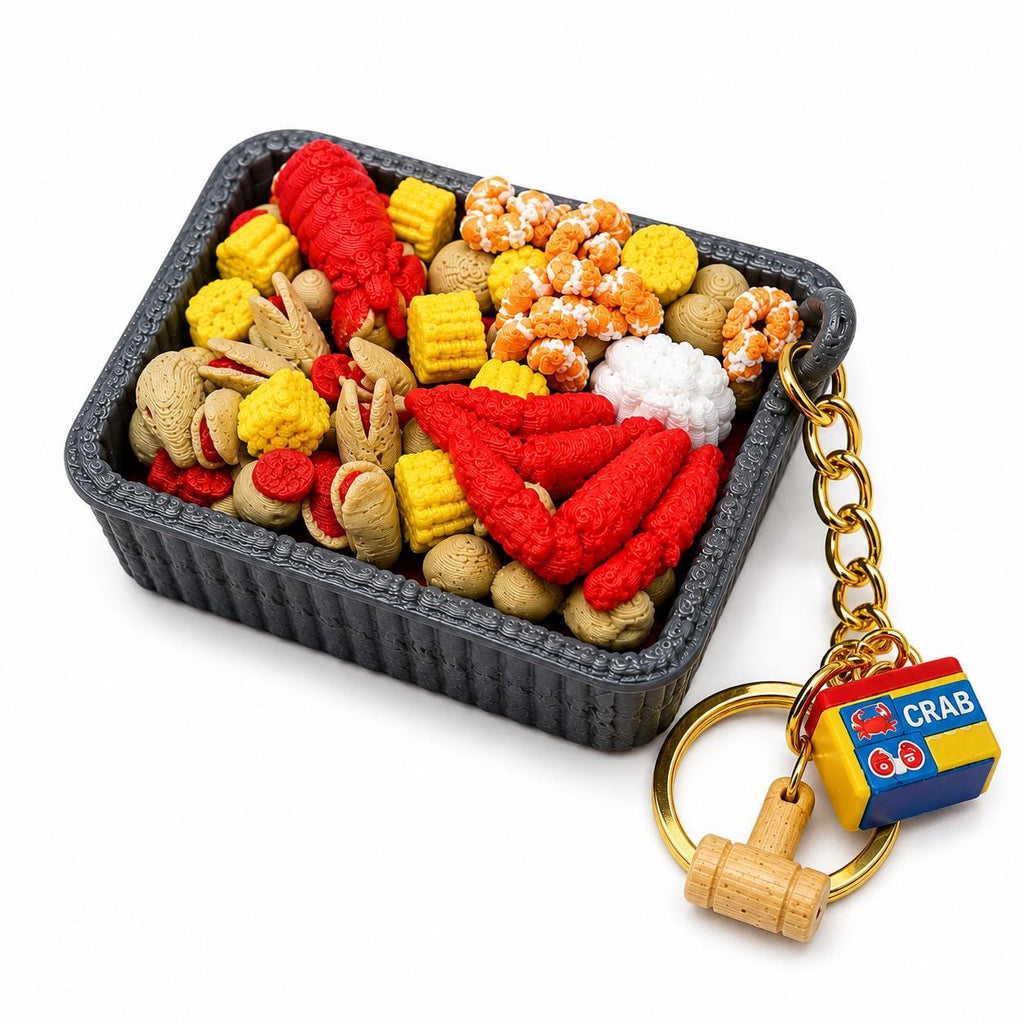Seafood Boil Clicker Fidget Keychain ,Satisfying Click Toy with Mini Food Details and charm