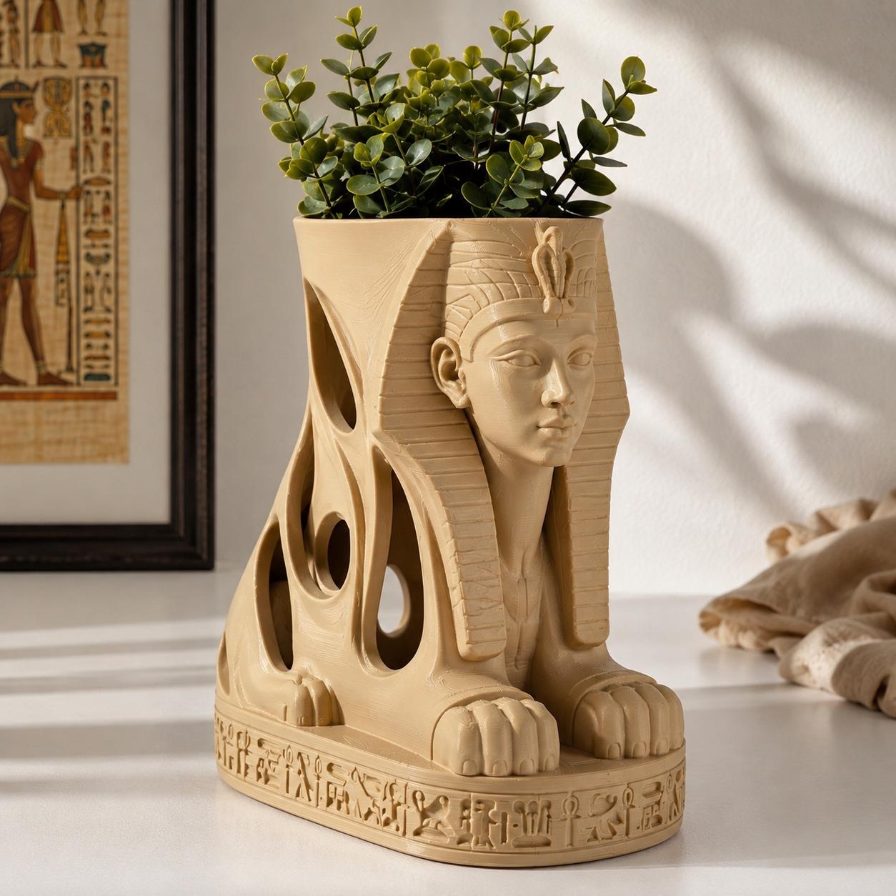 Egyptian Sphinx Planter, Pharaoh Plant Pot, 3D Printed Ancient Egypt Decor, Egyptian Home Decor, Unique Gift