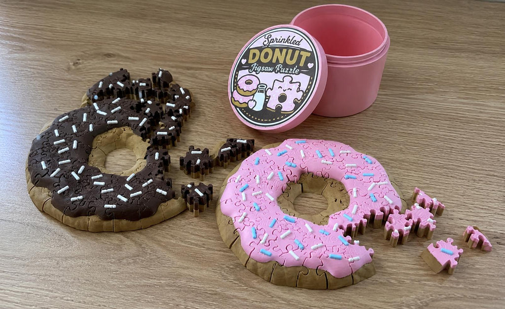 Donut Puzzle with Box – Pink or Chocolate – 3D Printed Puzzle, Donut Game, Gift Idea